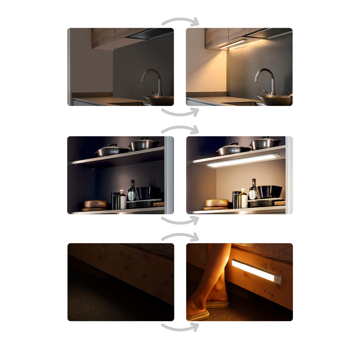 Lampe LED sous meuble pour cuisine sans fil rechargeable par USB, éclairage  d'armoire avec détecteur de mouvement, barre lumineuse LED pour armoire,  cuisine, couloir (noir, lumière chaude, 30 cm) : : Luminaires